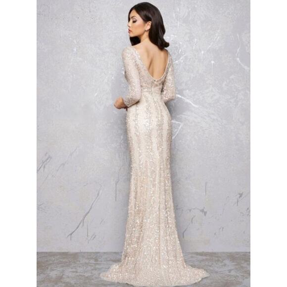 MAC DUGGAL Dress Size 8 Evening Gown Sequin Cream Rose Pink V Neck NEW - Picture 2 of 11